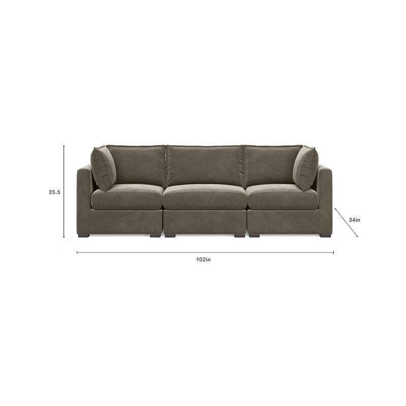 Bennett 3 Piece Flange Seam Modular Sofa  - Olive Green Velvet