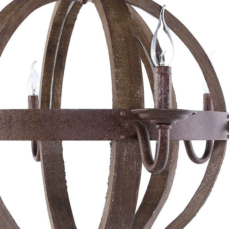 Modway EEI-1569 Catapult Modern Farmhouse Vintage Wood Chandelier in Antique Brass Antique Brass