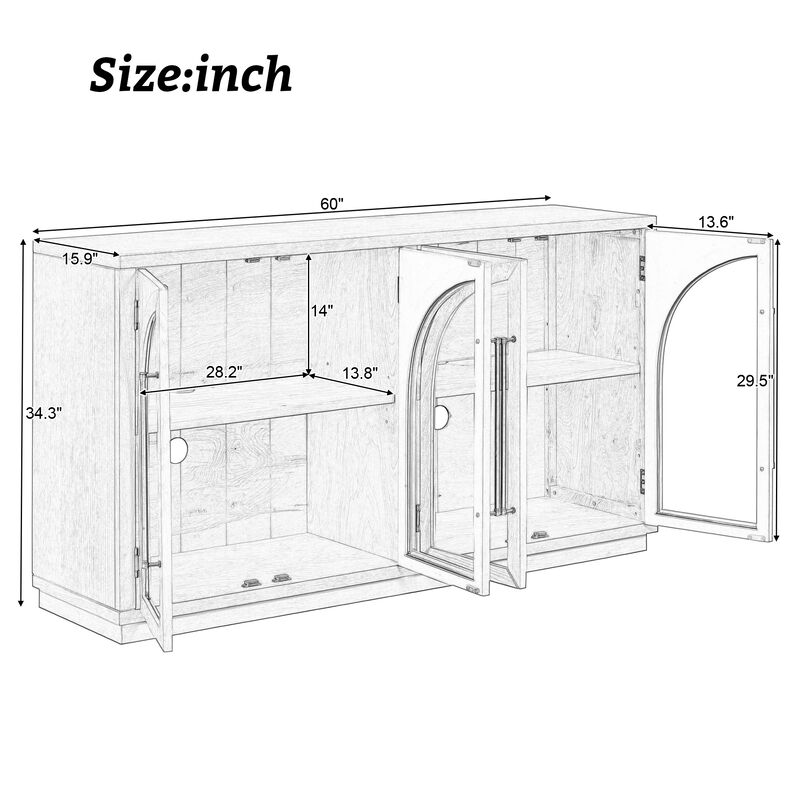 Retro Style Sideboard Cabinet with 4 Doors