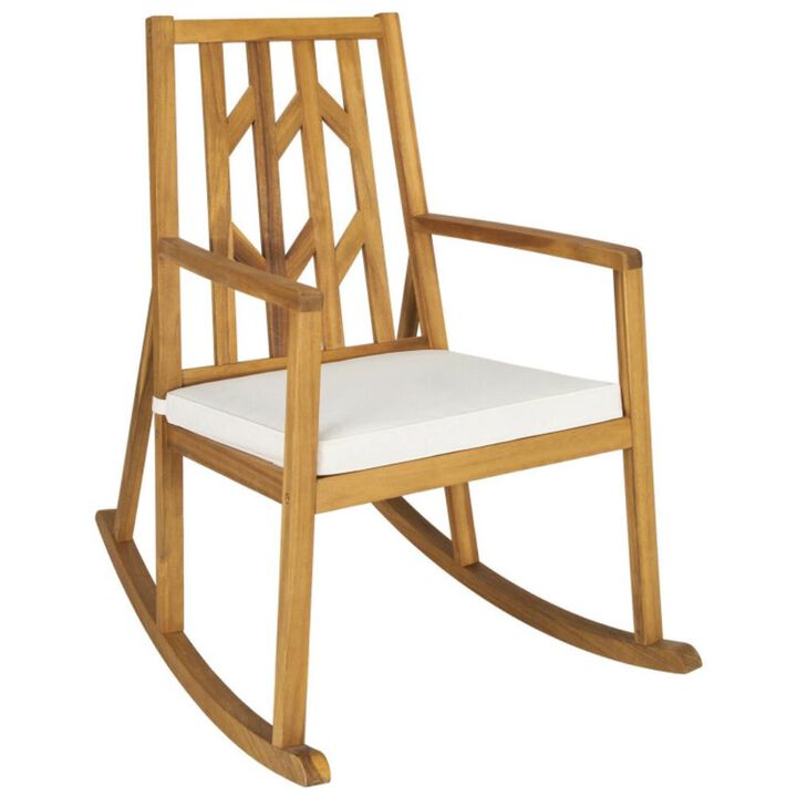 Hivvago Patio Acacia Wood Rocking Chair Sofa with Armrest and Cushion for Garden and Deck