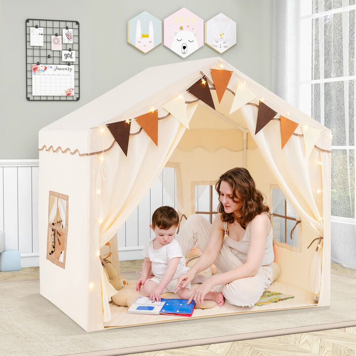 Kids Large Play Tent House with 2 Opening Doors and Star Lights Indoor & Outdoor Playhouse