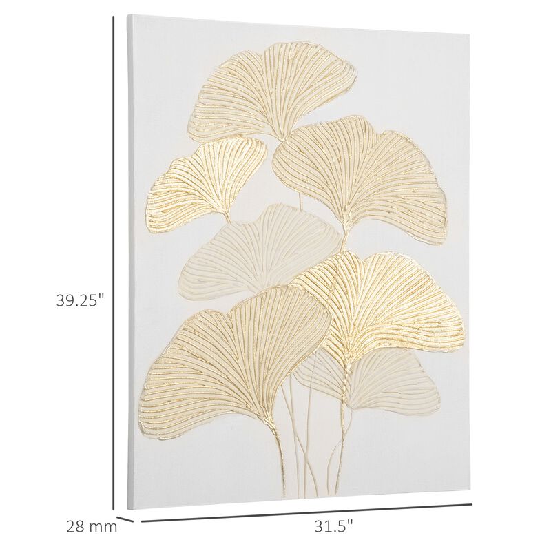 Gold Nature Art: Hand-Painted Ginkgo Leaves Canvas 39.25x31.5