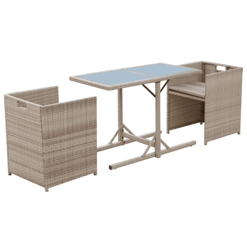 vidaXL 3 Piece Bistro Set with Cushions Poly Rattan Beige