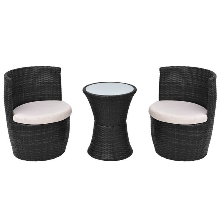 vidaXL 3 Piece Bistro Set with Cushions Poly Rattan Black