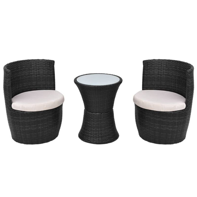 vidaXL 3 Piece Bistro Set with Cushions Poly Rattan Black