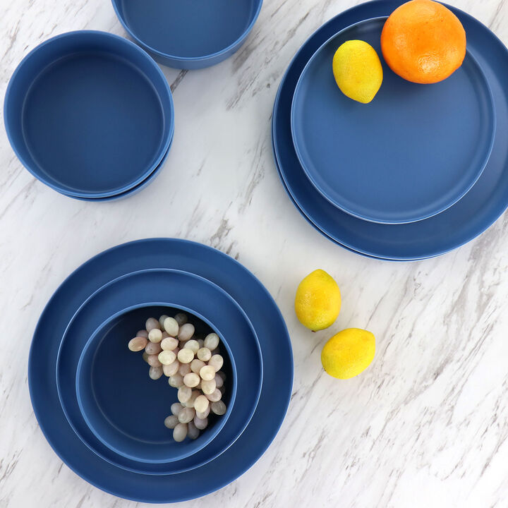 Gibson Home Canyon Crest 12 Piece Round Melamine Dinnerware Set in Blue