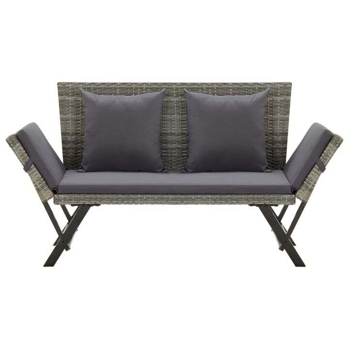vidaXL Garden Bench with Cushions 69.3" Gray Poly Rattan
