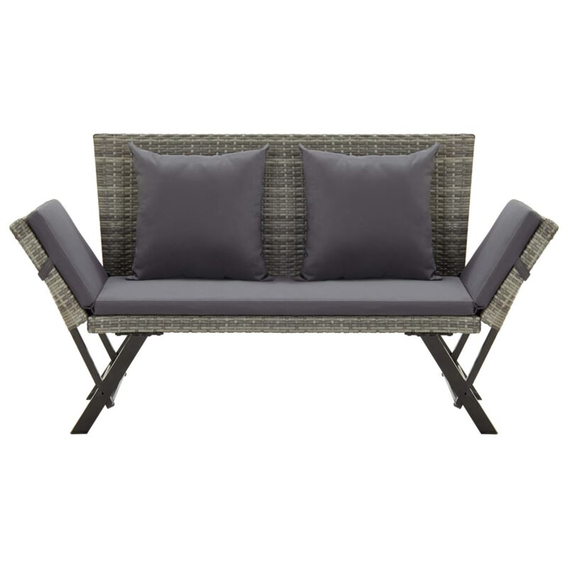 vidaXL Garden Bench with Cushions 69.3" Gray Poly Rattan