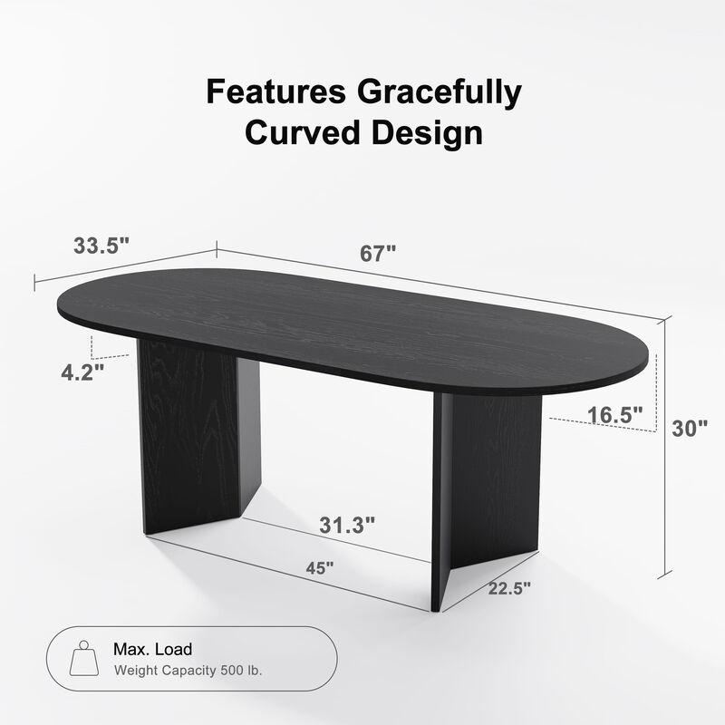 Brix 67V-Shaped Leg Oval Wooden Dining Table in BLACK Color(Seats 6)