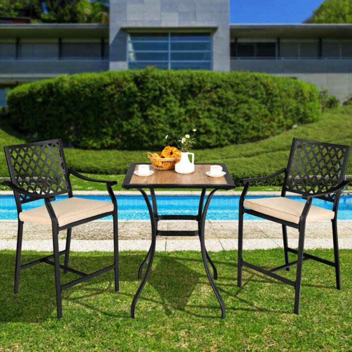 Hivvago 2 Pieces Patio Bar Stool with Height Cushion and Armrest