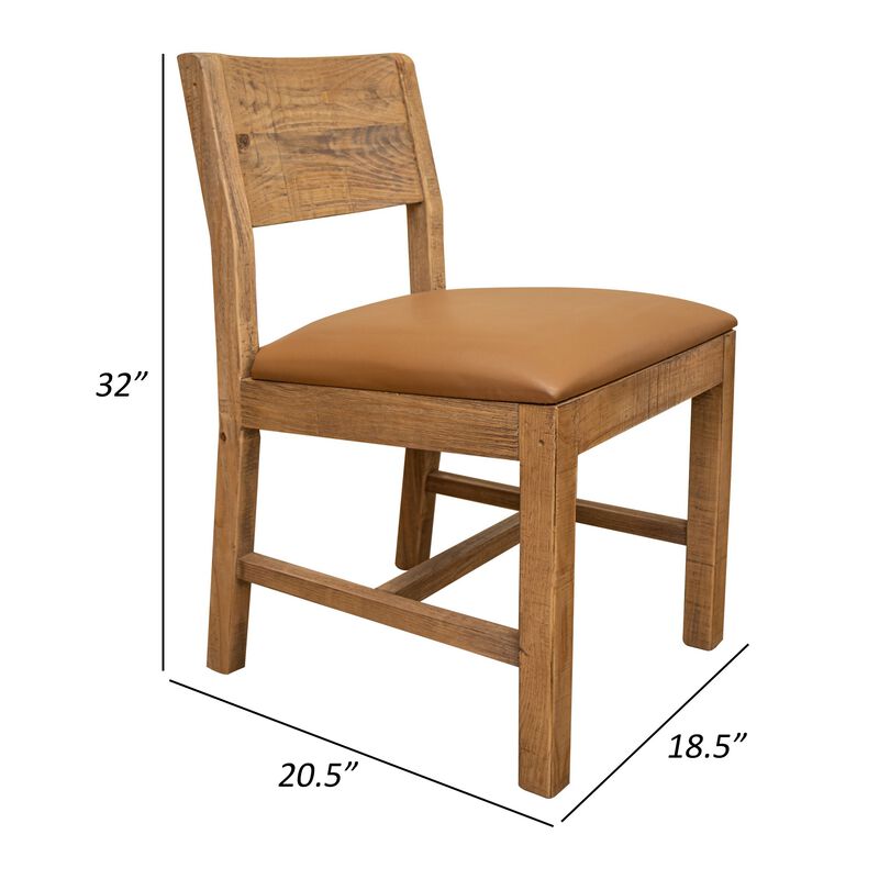 Asic 18 Inch Dining Chair, Set of 2, Vinyl Fabric, Natural Brown Pine Wood-Benzara