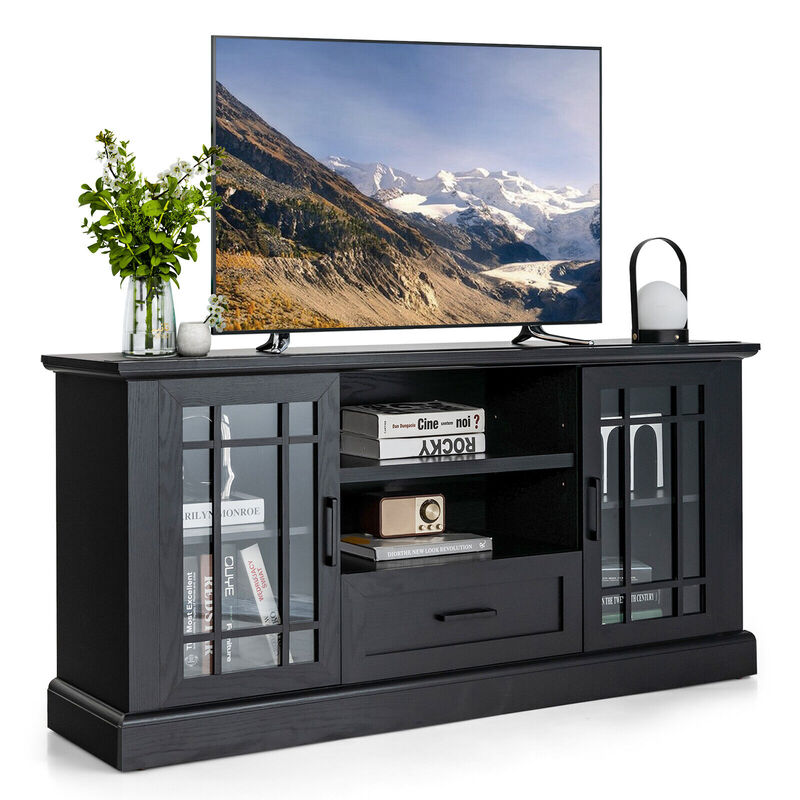 TV Stand for TVs up to 70" with Glass Doors, Cubbies, and Drawer Storage