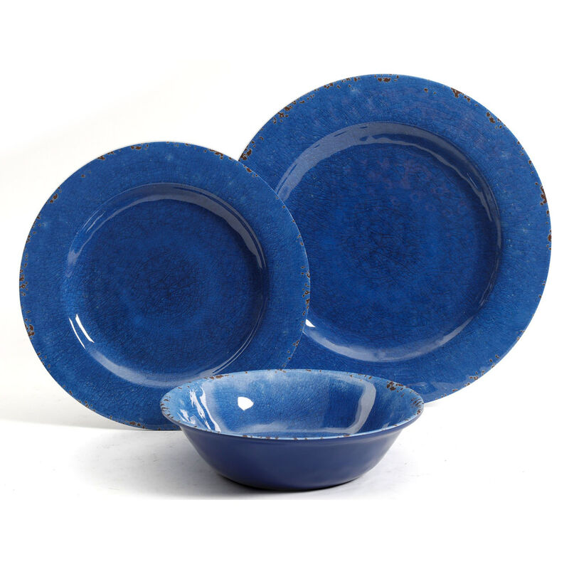 Studio California Mauna 12-Piece Dinnerware Set in Cobalt Blue Crackle Look Decal