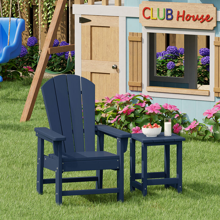 WestinTrends 2-Piece Kids Outdoor HDPE Adirondack Chair With Square Side Table Set