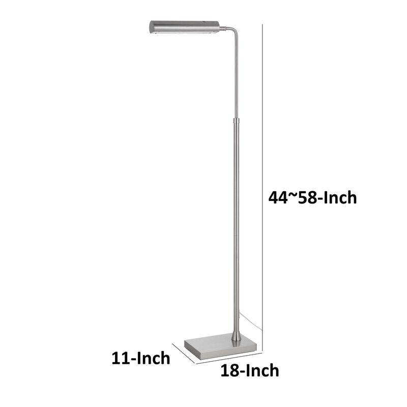 Kime 44-58 Inch Floor Lamp, Adjustable Height, LED, Brushed Steel Finish - Benzara