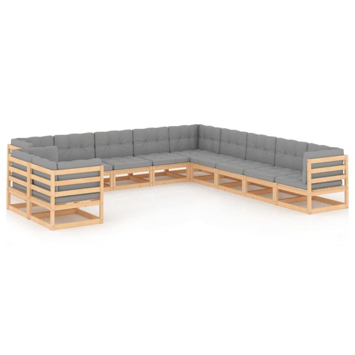 vidaXL 11 Piece Garden Lounge Set with Cushions Solid Pinewood