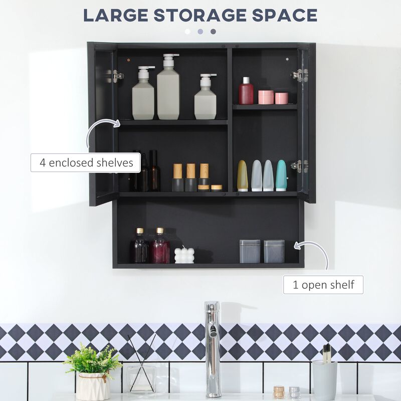 Black Bathroom Organizer: Wall-Mounted Double Door Medicine Cabinet