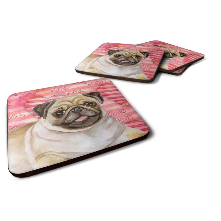 Caroline's Treasures Fawn Pug Love Decorative coasters, Multicolor