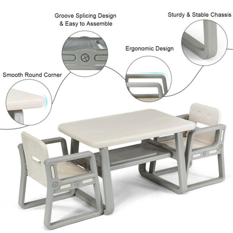 Hivvago Kids Table and 2 Chairs Set with Storage Shelf