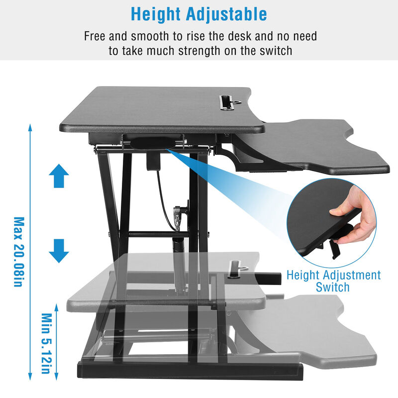 Sit to Stand Height Adjustable Desk Converter, Tabletop Workstation for Laptops & Dual Monitors
