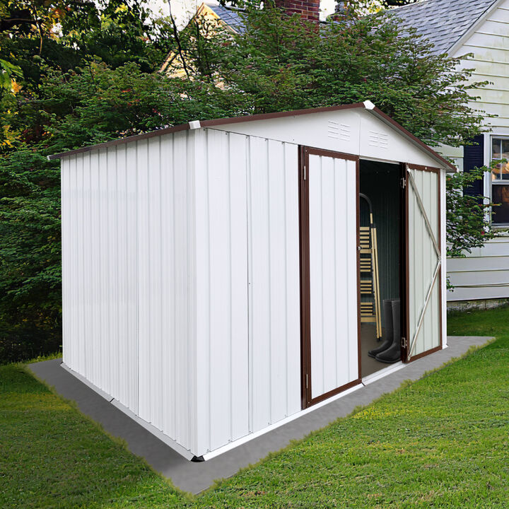 Metal Garden Sheds 10FTx8FT Outdoor Storage Sheds White+Coffee