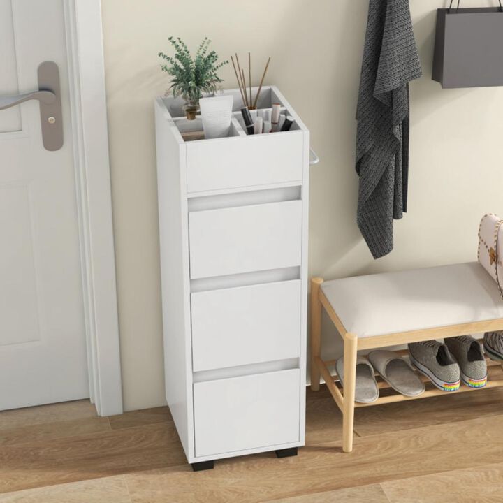 Hivvago Bathroom Floor Cabinet with 3 Drawers  4 Top Dividers and 1 Towel Rack-White
