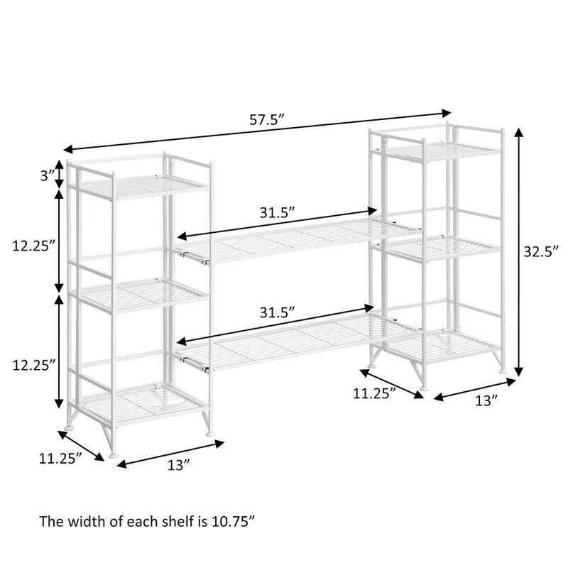 Convenience Concepts Xtra Storage 3 Tier Folding Metal Shelves with Set of 2 Deluxe Extension Shelves