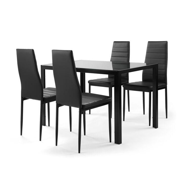 5-Piece Dining Set: Glass Table, 4 Leather Chairs