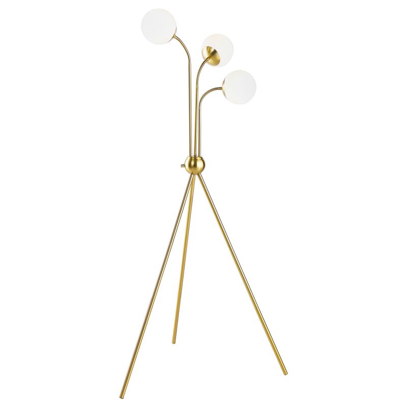Jyan Accent Floor Lamp, 3 Classic Globe Lights, Tripod Gold Metal Base - Benzara