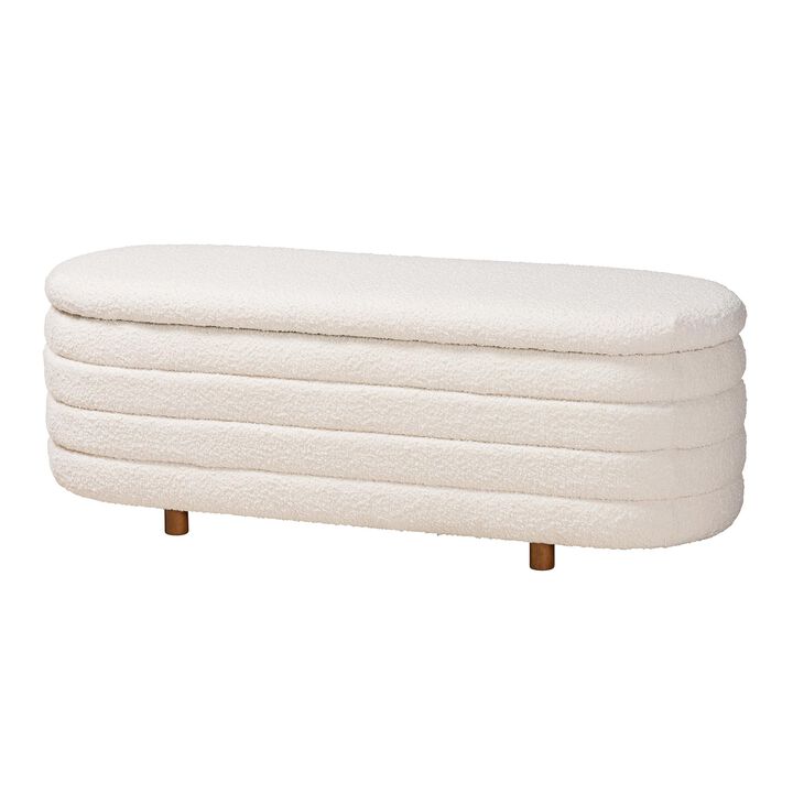 Baxton Studio Betiana Modern Cream Boucle Fabric Wood Storage Bench