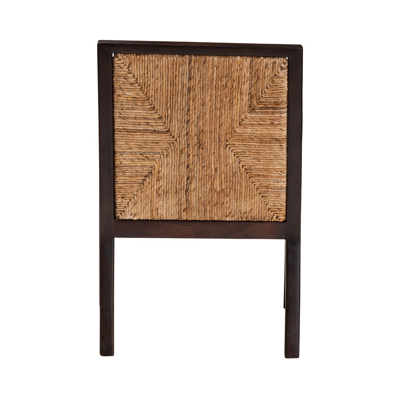 Bali & Pari Joana Modern Dark Brown Mahogany Wood and Natural Seagrass Dining Arm Chair