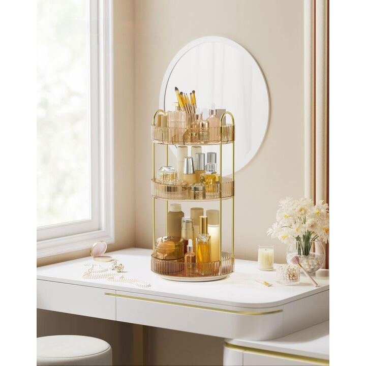 3-Tier Rotating Makeup Organizer Champagne Gold