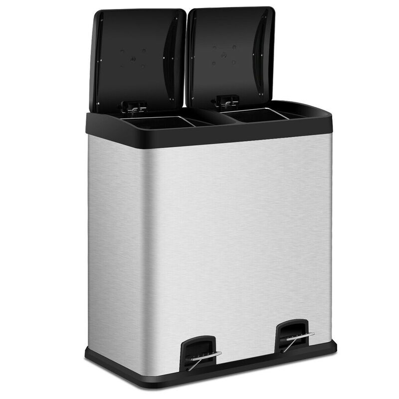 Hivvago Large 16 Gallon Dual Compartment Kitchen Trash Can with Foot Pedal Open