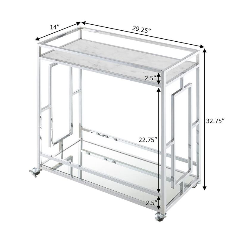 Convenience Concepts Town Square Chrome Faux Marble Mirrored Bar Cart with Shelf