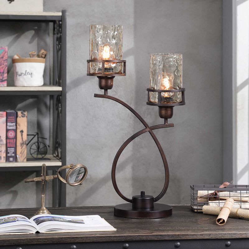 Bronze Metal Glass Shade Lamp (Set of 2)