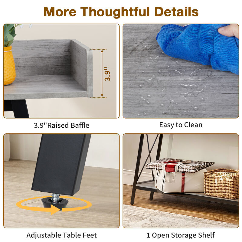 Extra Long Console Table Sofa Table with 2 Power Outlets & USB Ports for Charging & Storage