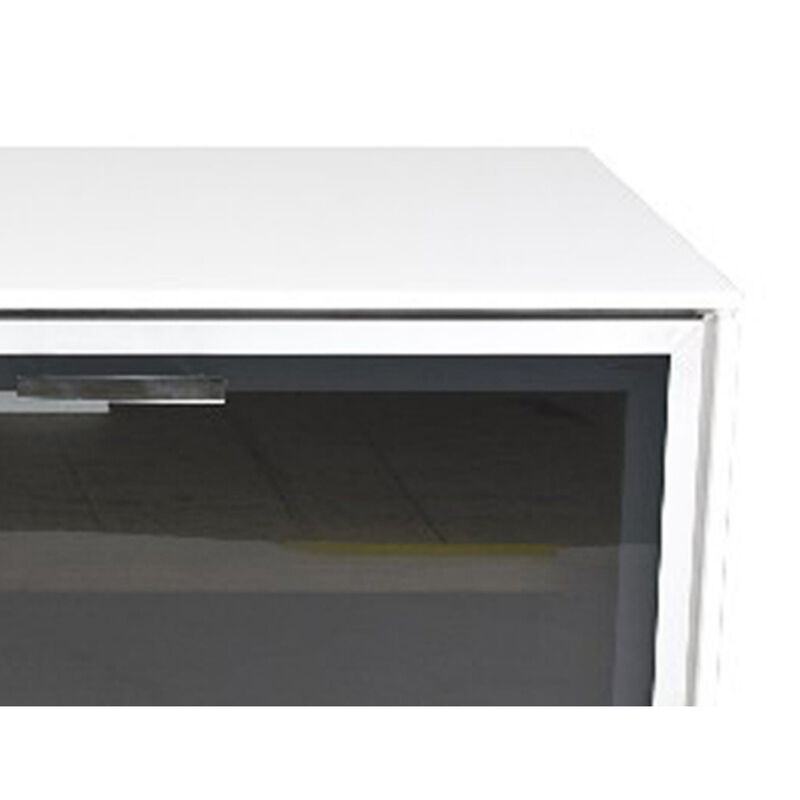 Ida 60 Inch TV Entertainment Console, Drawer, Pull Down Door, White Lacquer - Benzara
