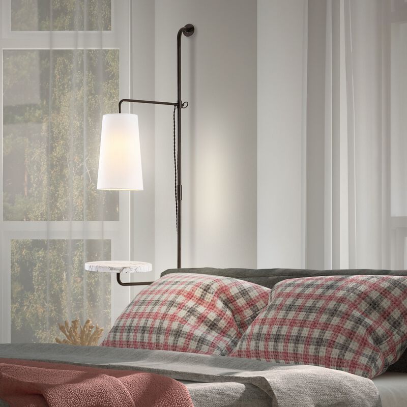 Andre 1-Light Contemporary Industrial Iron Plug-In with Adjustable White Marble Table LED Sconce