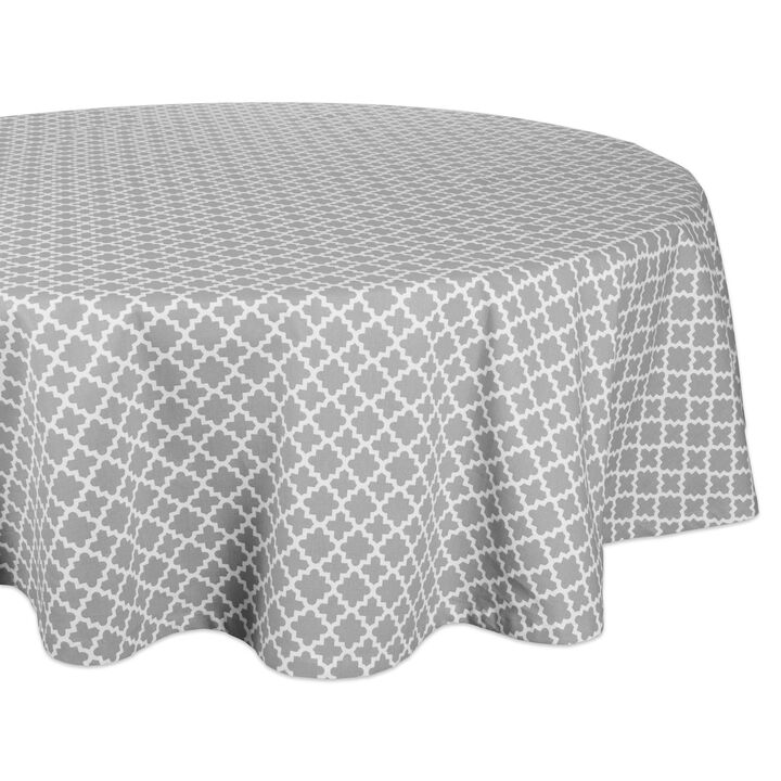 70" Round Gray Cotton Lattice Tablecloth