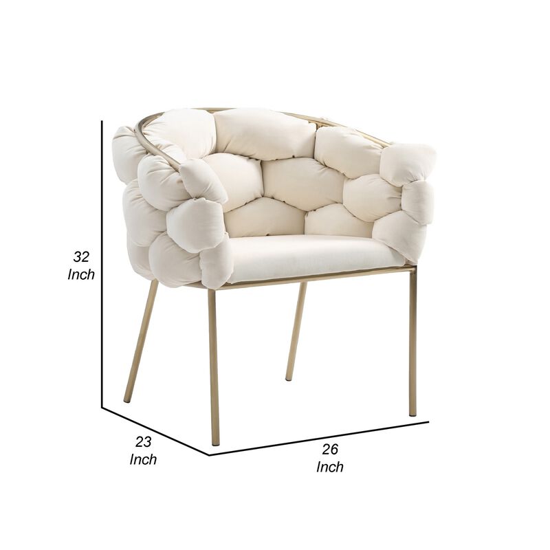 Cid 26 Inch Modern Curved Dining Chair, Bubble Tufted Back, Cream - Benzara