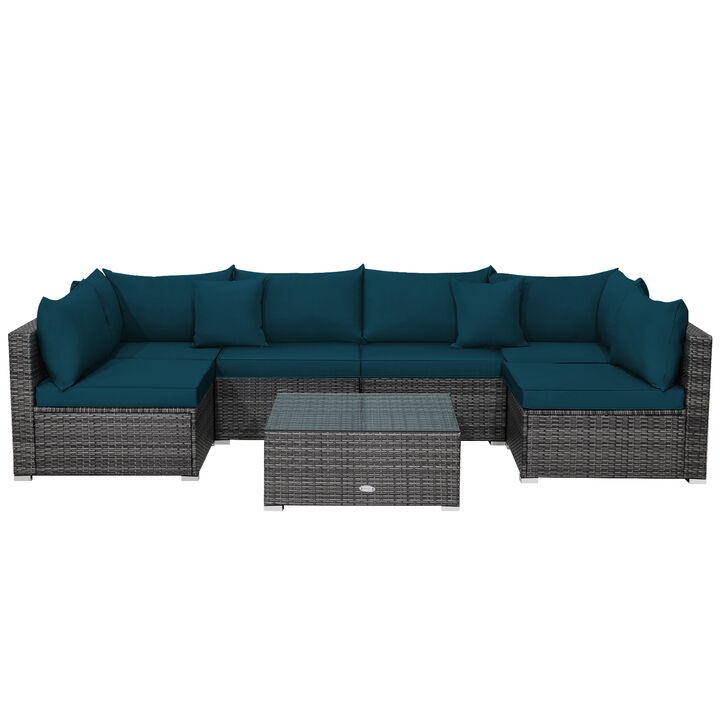 7 Pieces Patio Rattan Furniture Set with Sectional Sofa Cushioned