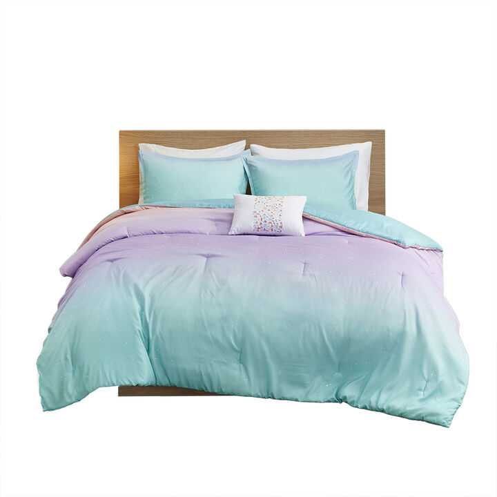 Gracie Mills Dagny Modern Ombre Metallic Glitter Reversible Comforter Set