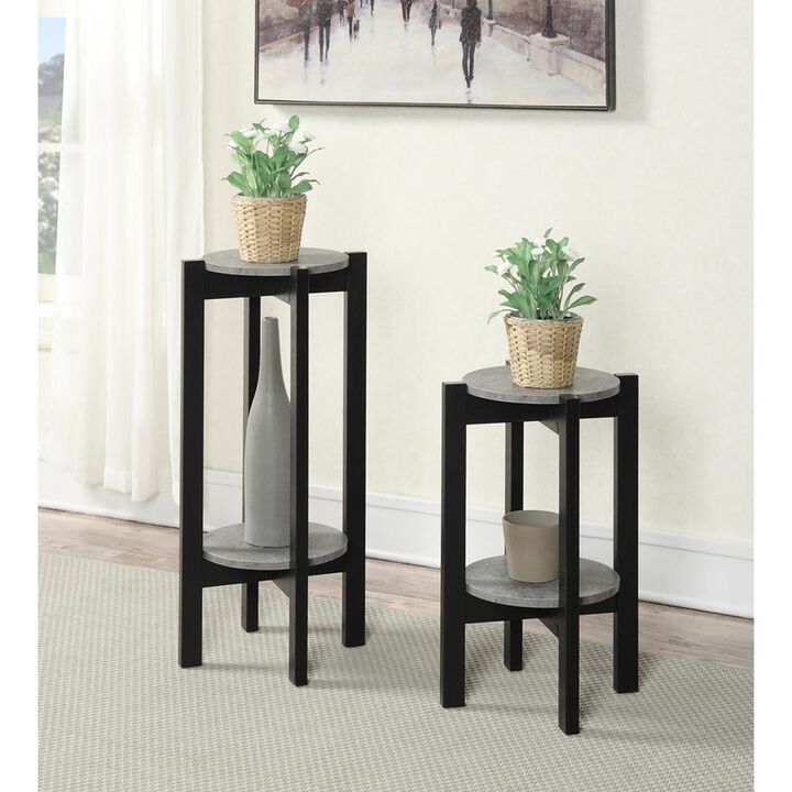 Convience Concept, Inc. Newport Medium 2 Tier Plant Stand Faux Cement/Black