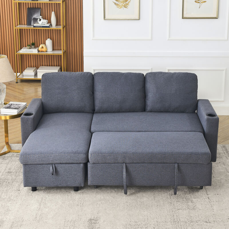 Linen L-Shaped Reversible Sofa Bed for Tight Spaces