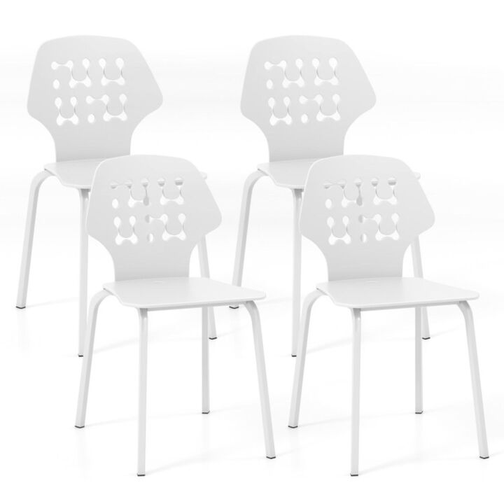 Hivvago Set of 4 Metal Dining Chair with Hollowed Backrest and Metal Legs