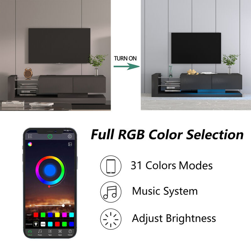 TV Console With Storage Cabinets, 16 4 Modes Changing Lights Remote Rgb LED TV Stand