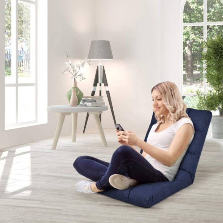 14-Position Adjustable Cushioned Floor Lazy Sofa Chair-Blue