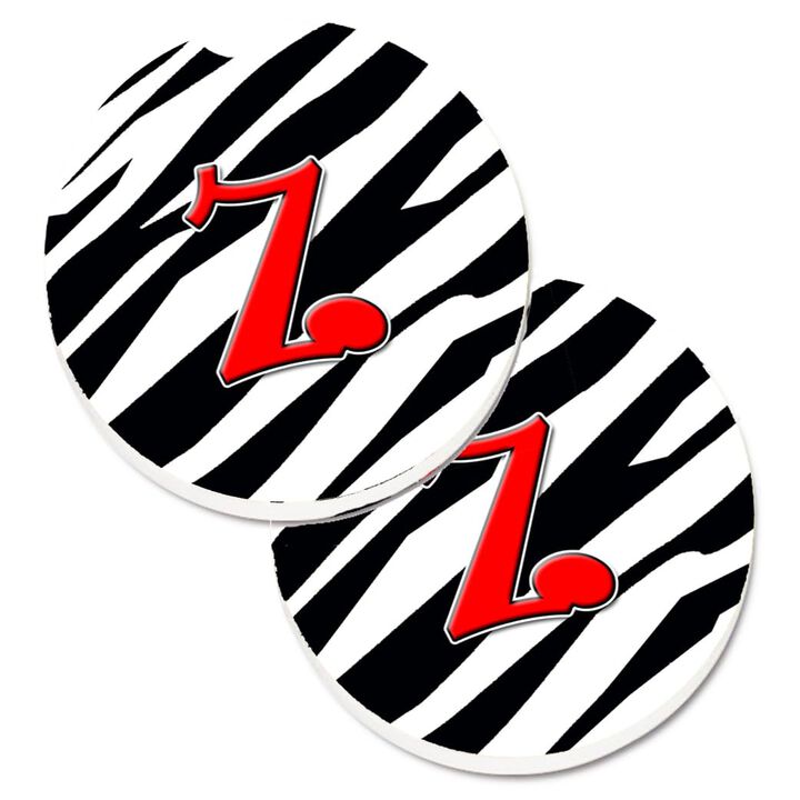 Caroline's Treasures Monogram Initial Z Zebra Red Set of 2 Cup Holder Car Coasters CJ1024-ZCARC, 2.56, Multicolor