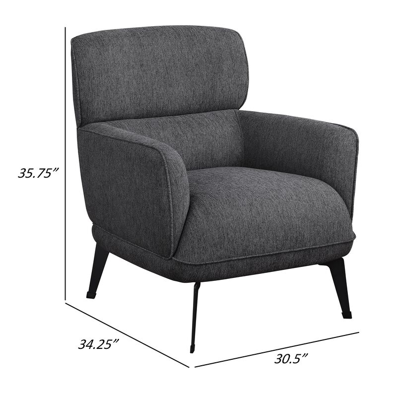 Dup 34 Inch Accent Chair, Cushioned Seat, Rounded Track Arms, Muted Gray - Benzara