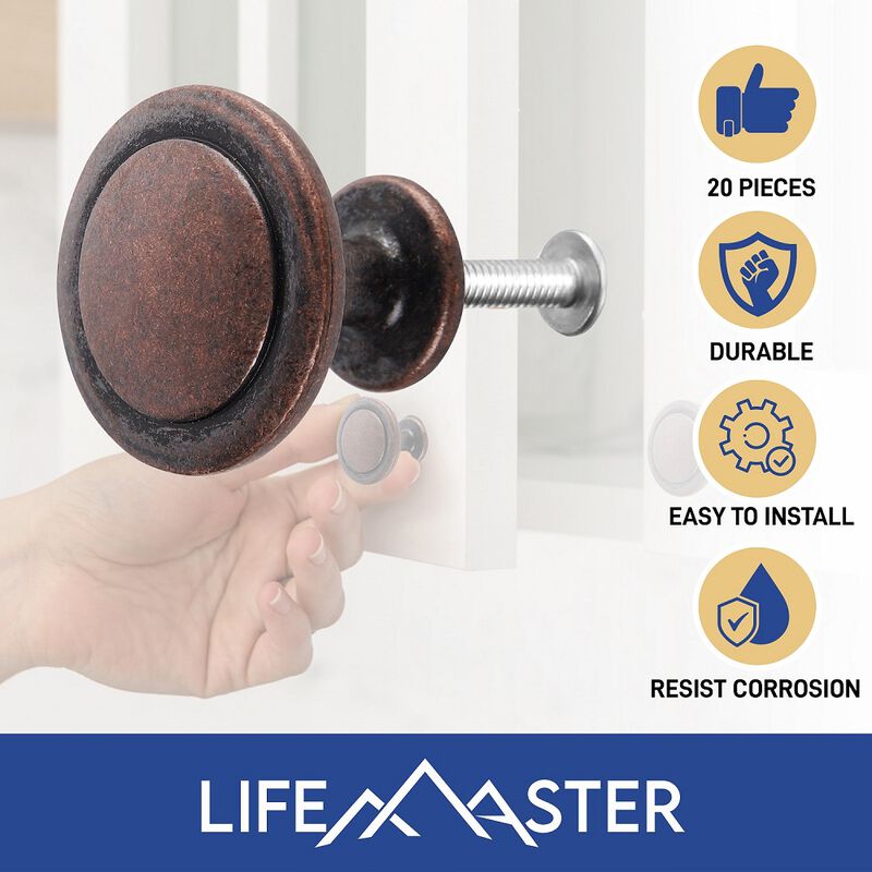 Upgrade Your Cabinets 20pcs 1-1/4 inch Kitchen Cabinet Knobs - Oil Rubbed Bronze Finish, Modern Design, Strong Zinc Alloy Construction, Easy Installation with Short & Adjustable Screws